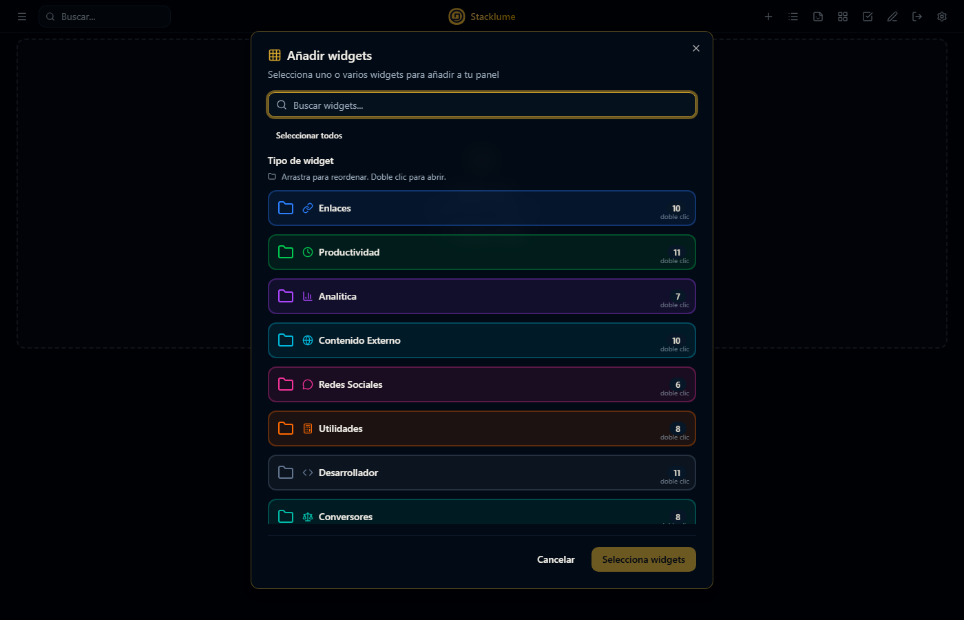 Catálogo de widgets