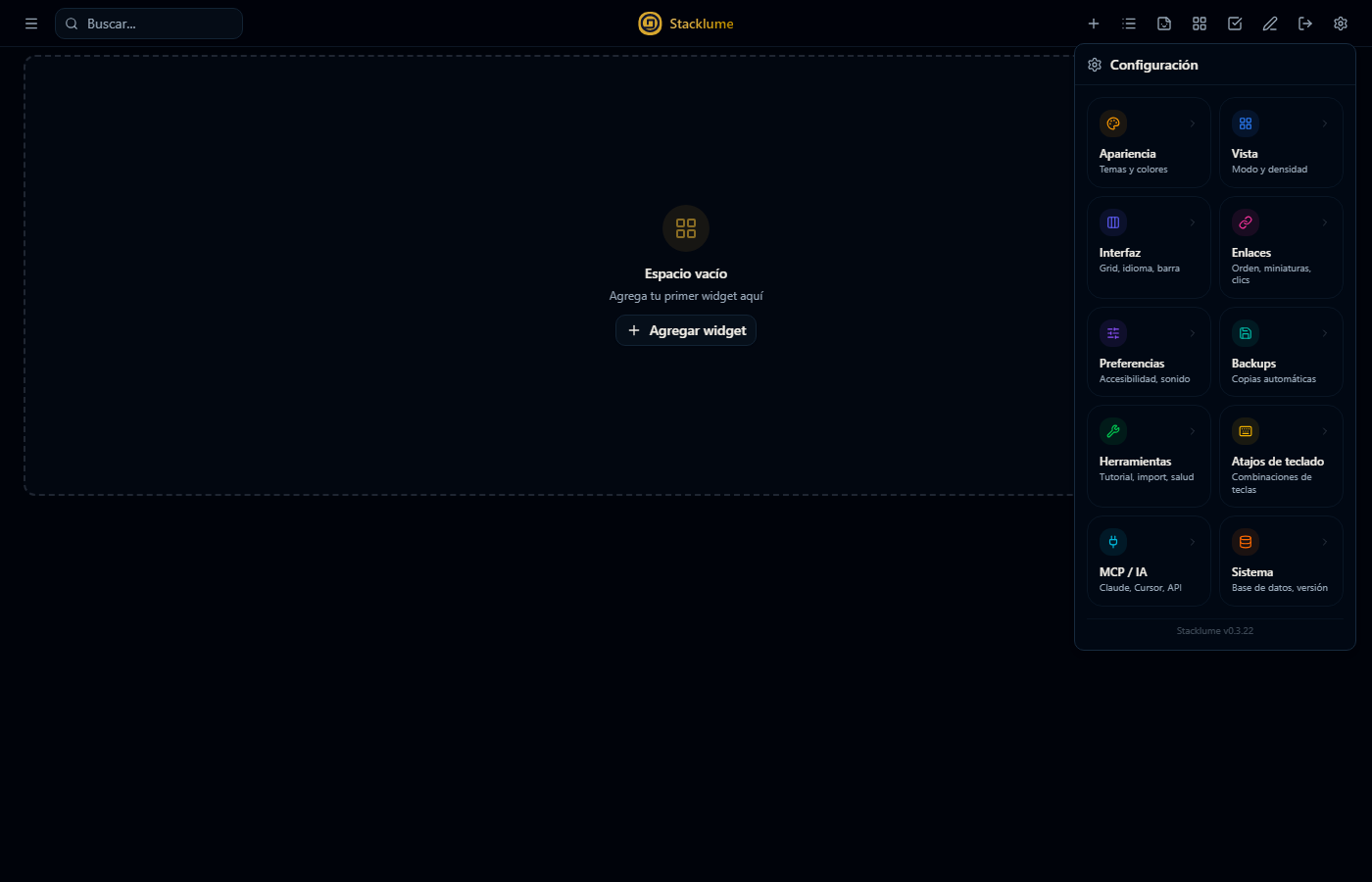 Panel de configuración