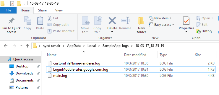Sample Log FileNames in some session folder