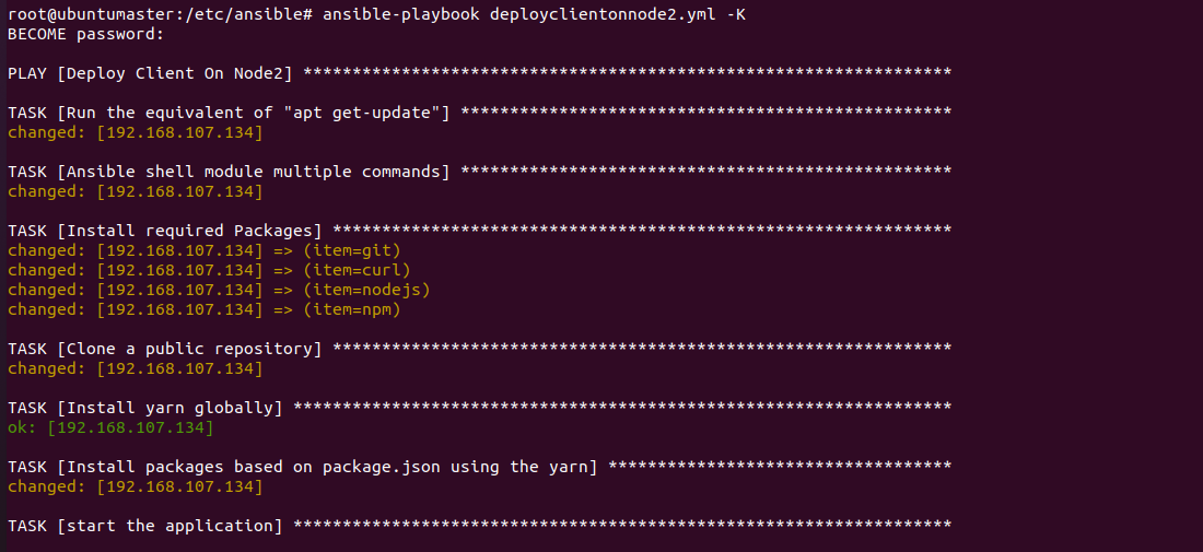 5.5 Running ansible playbook for deploying client on Node2