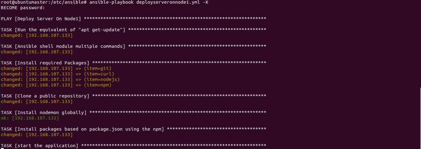 5.4 Running ansible playbook for deploying server on Node1