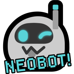 a blobby gray robot with glowing cyan eyes on a display screen, and an antenna with a cyan light at the tip, winking happily