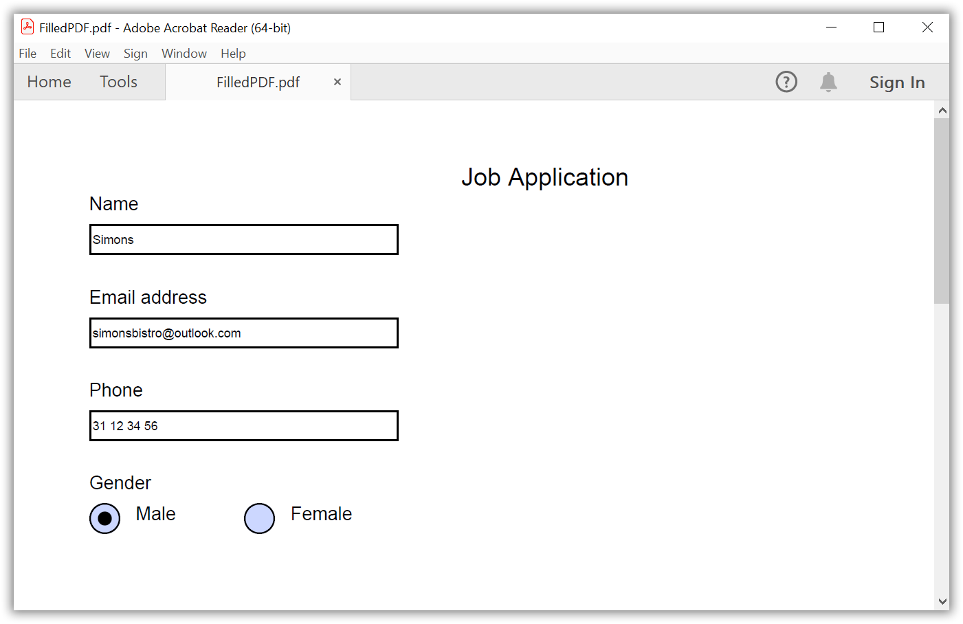 Filled PDF Form