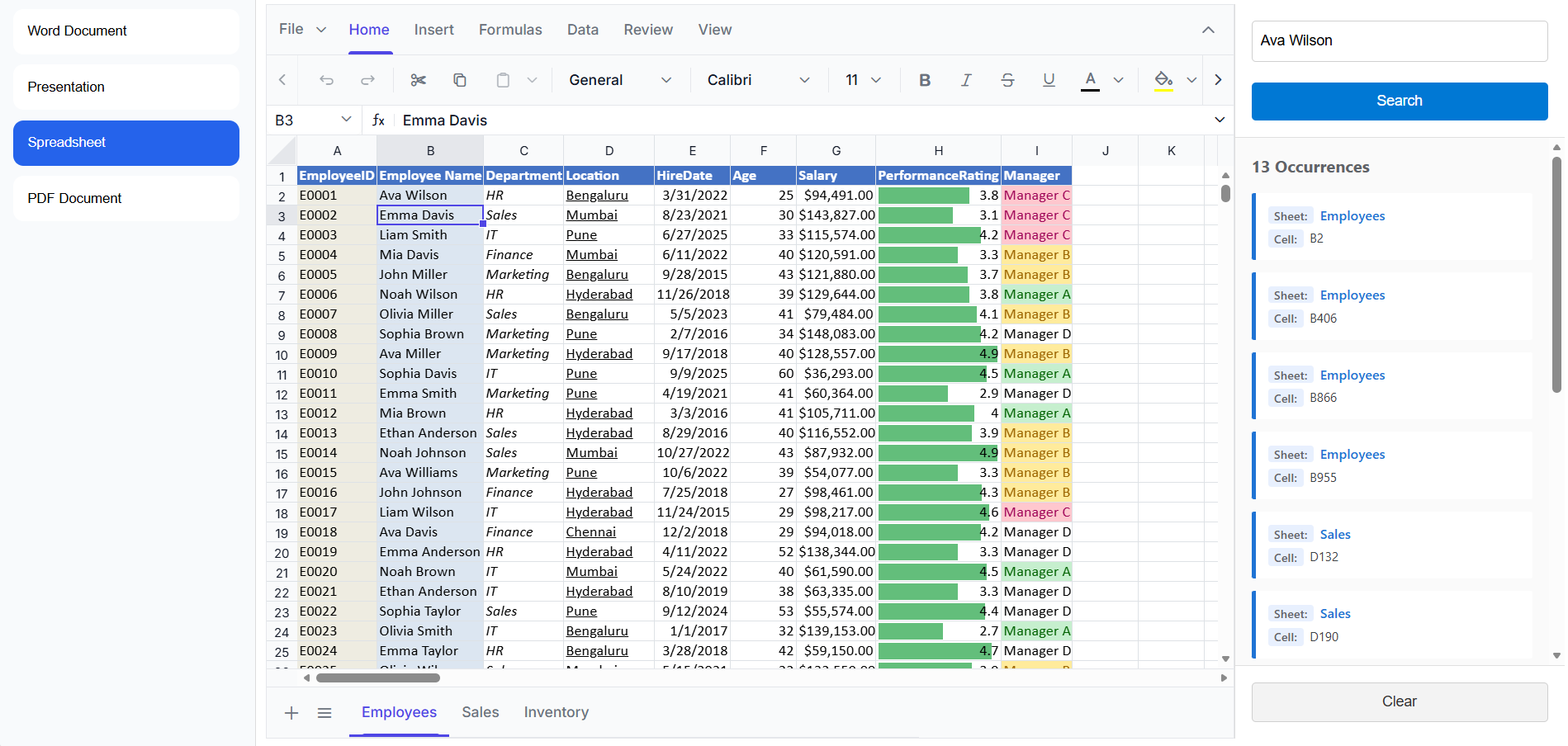 Spreadsheet Demo page
