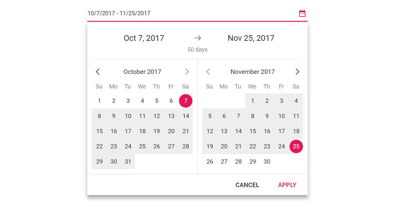 Angular 7 DateRangePicker