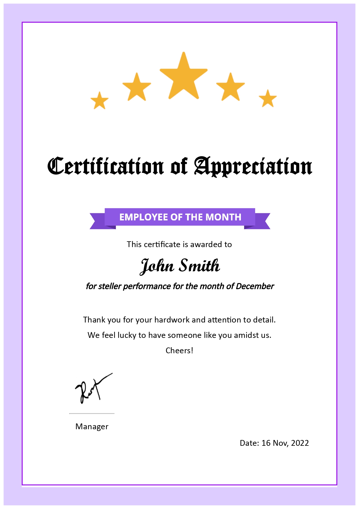 Certificate of appreciation HTML Template