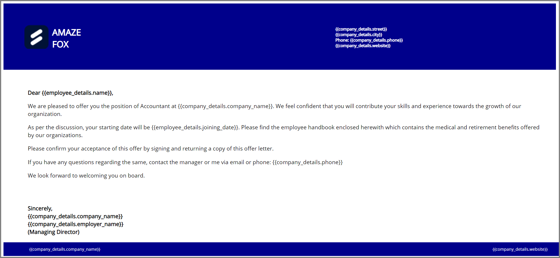 Job offer letter HTML Template