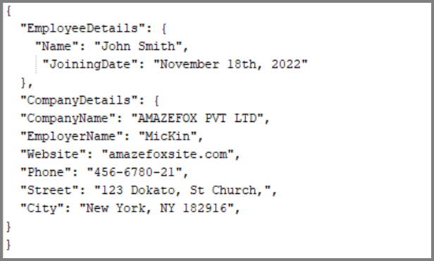 Job offer letter JSON data