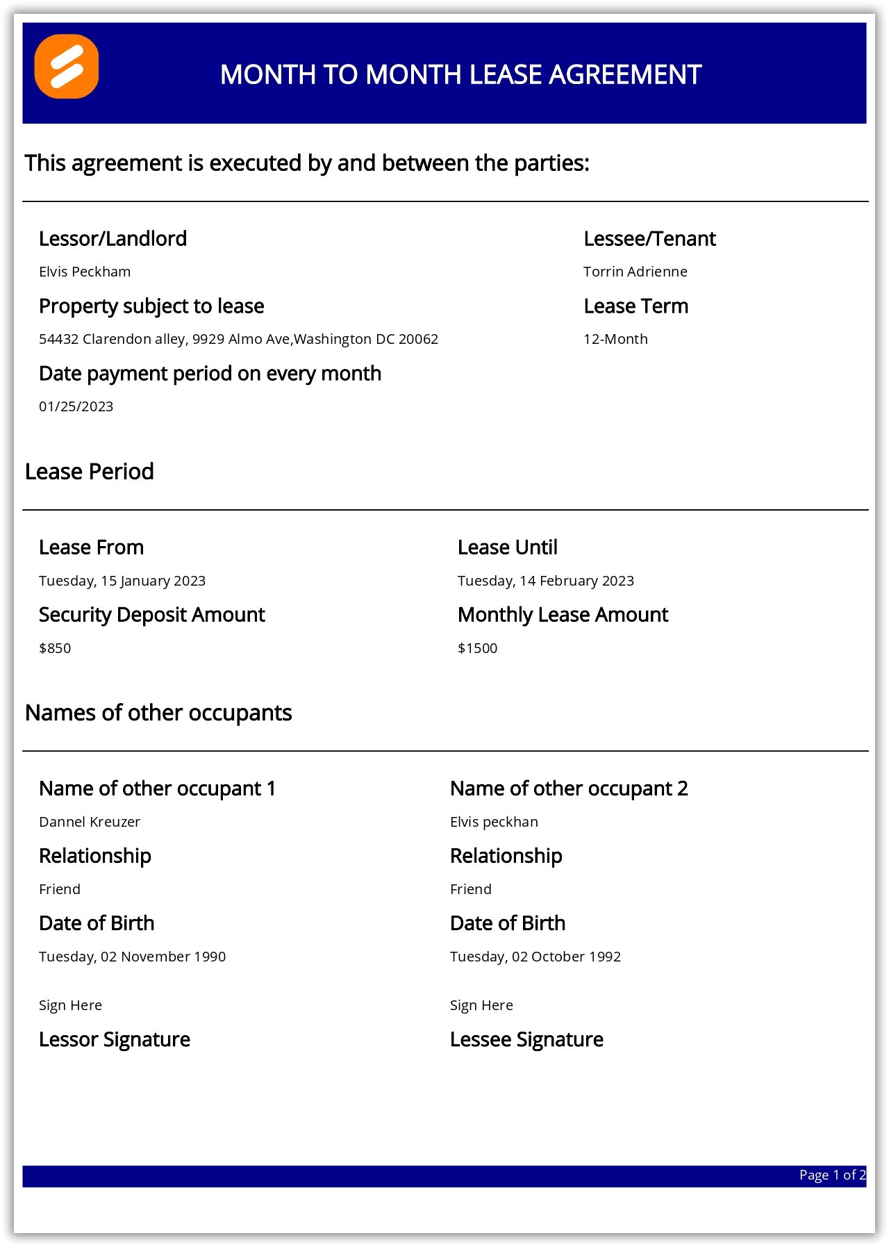 LeaseAgreement HTML Template