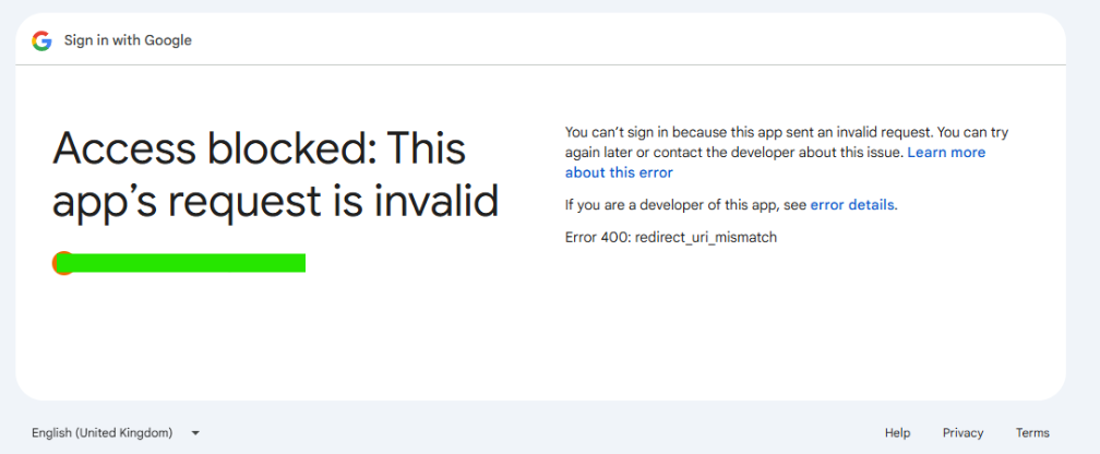 Error 400: redirect_uri_mismatch
