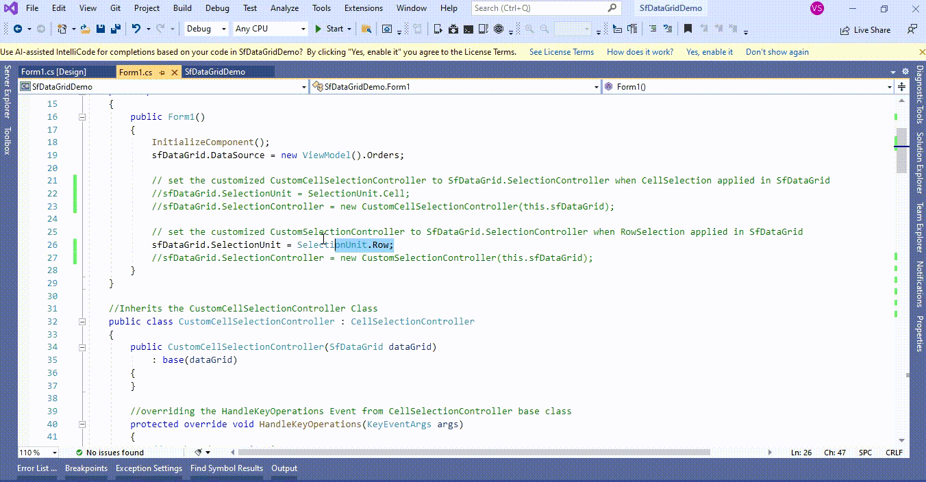 PageUp and PageDown key customization when Row selection applied in SfDataGrid
