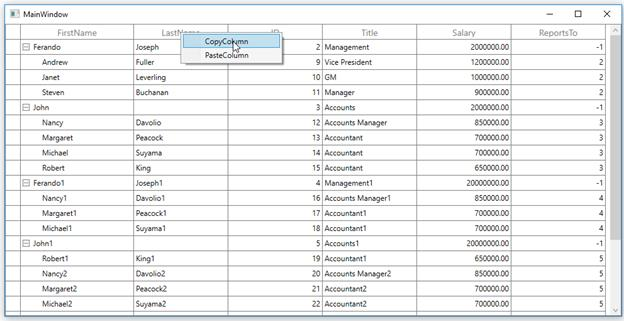 Copying the ID column using context menu