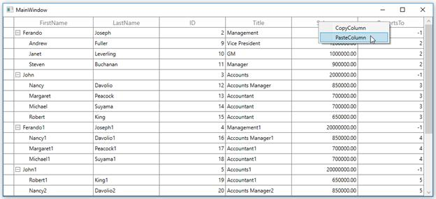Pasting the ID column using context menu