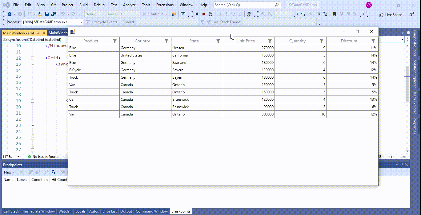 AdvancedFiltering applied in SfDataGrid
