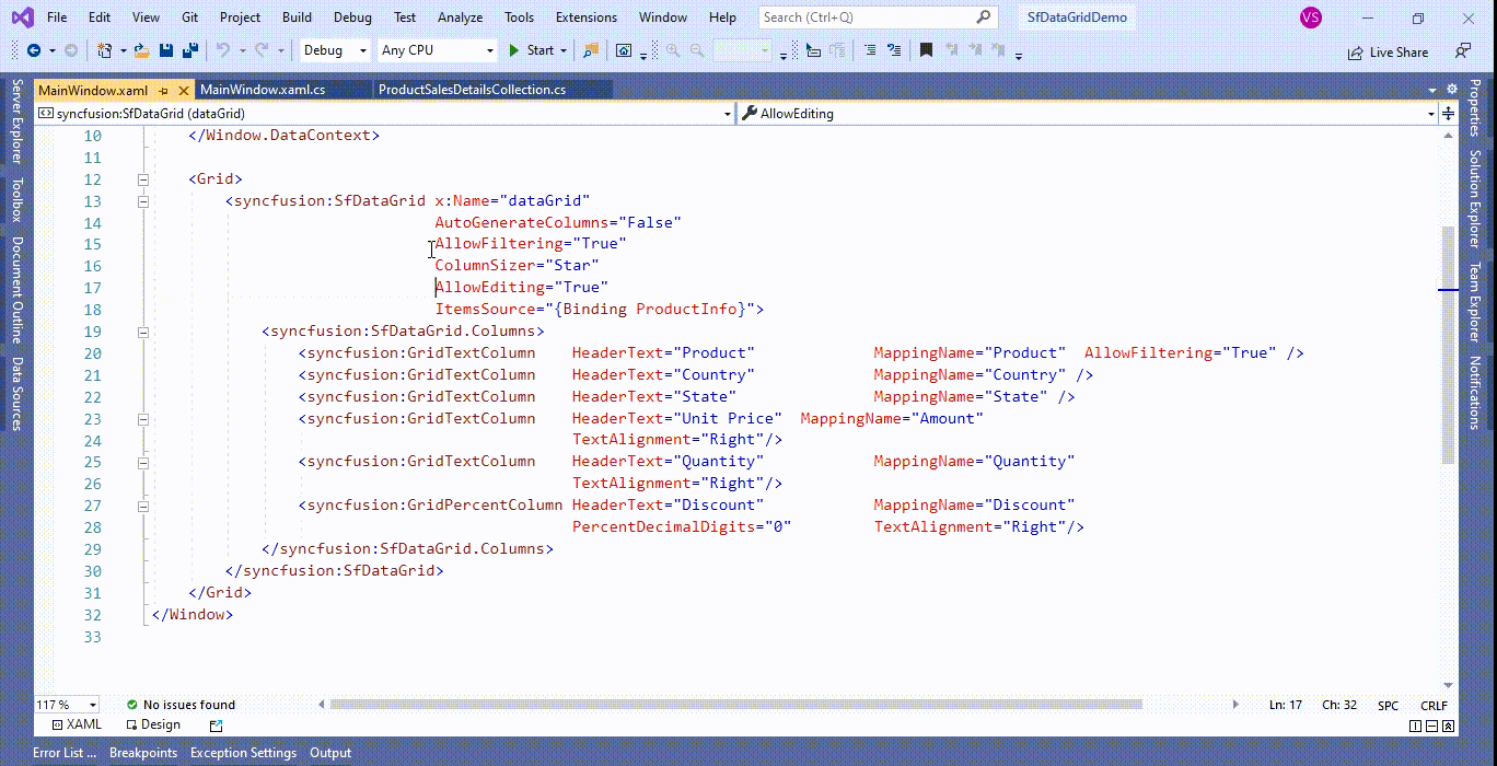 Shows the filter applied in SfDataGrid