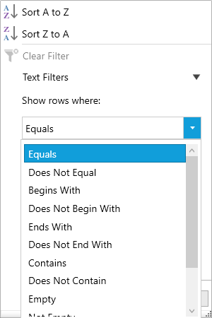 Displays text filter