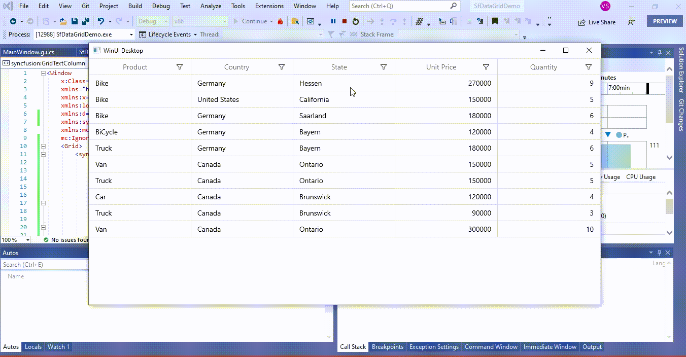 AdvancedFiltering applied in SfDataGrid