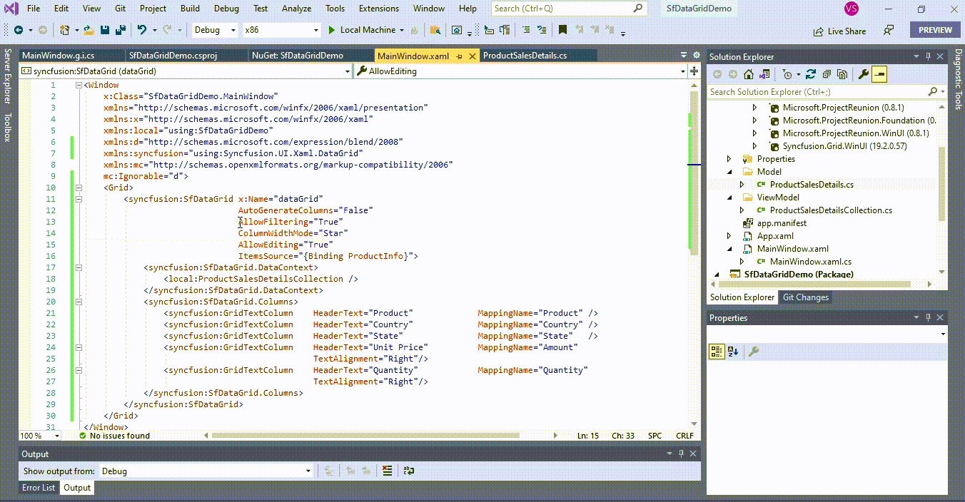 Shows the filter applied in SfDataGrid