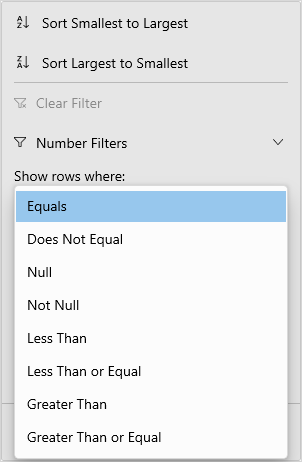 Displays number filter