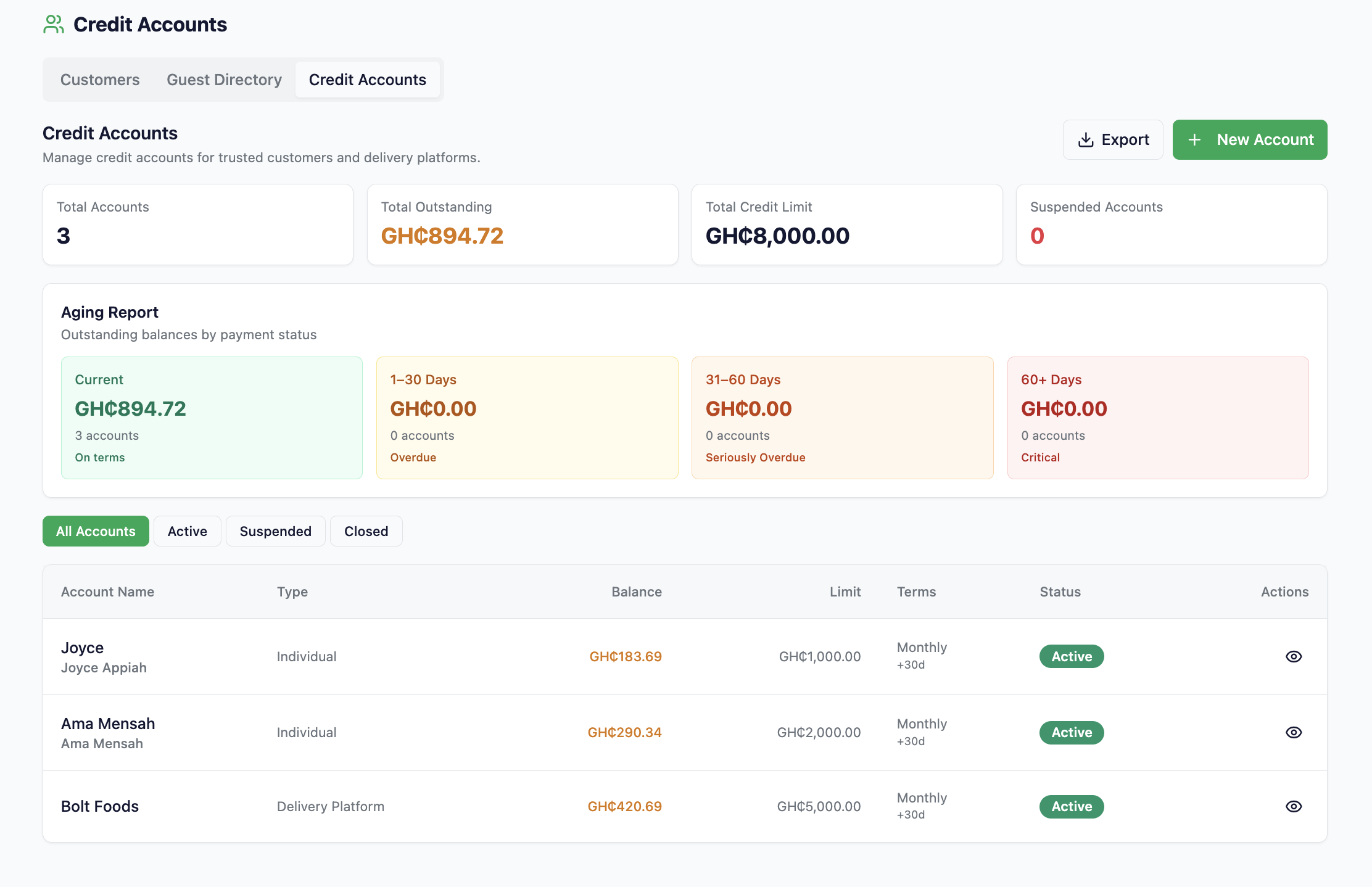 Credit Accounts screenshot