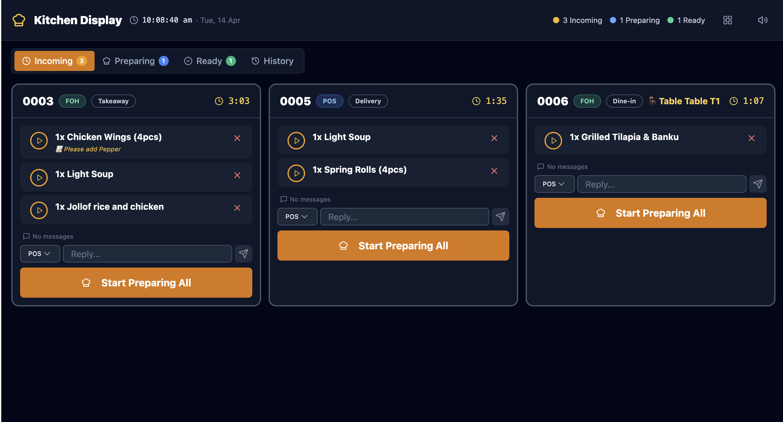 Kitchen and Bar Display screenshot