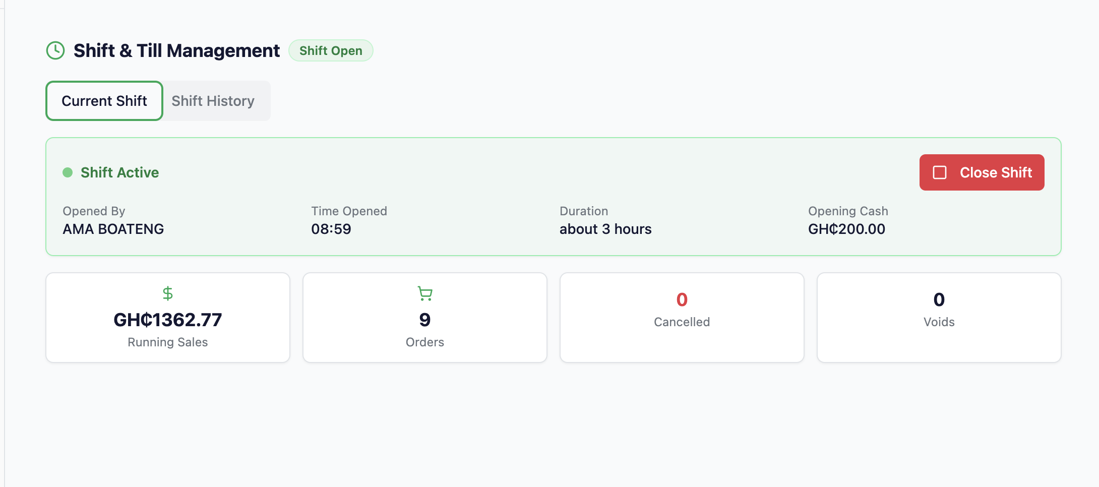 Shift and Till Management