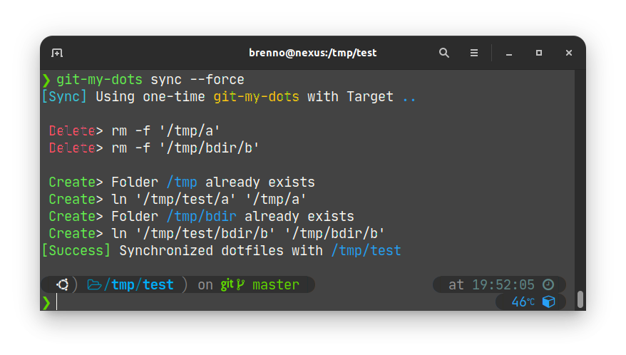 Example of sync using the force option