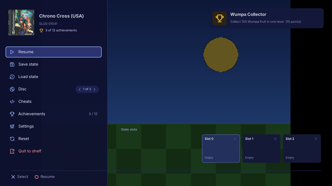The in-game menu