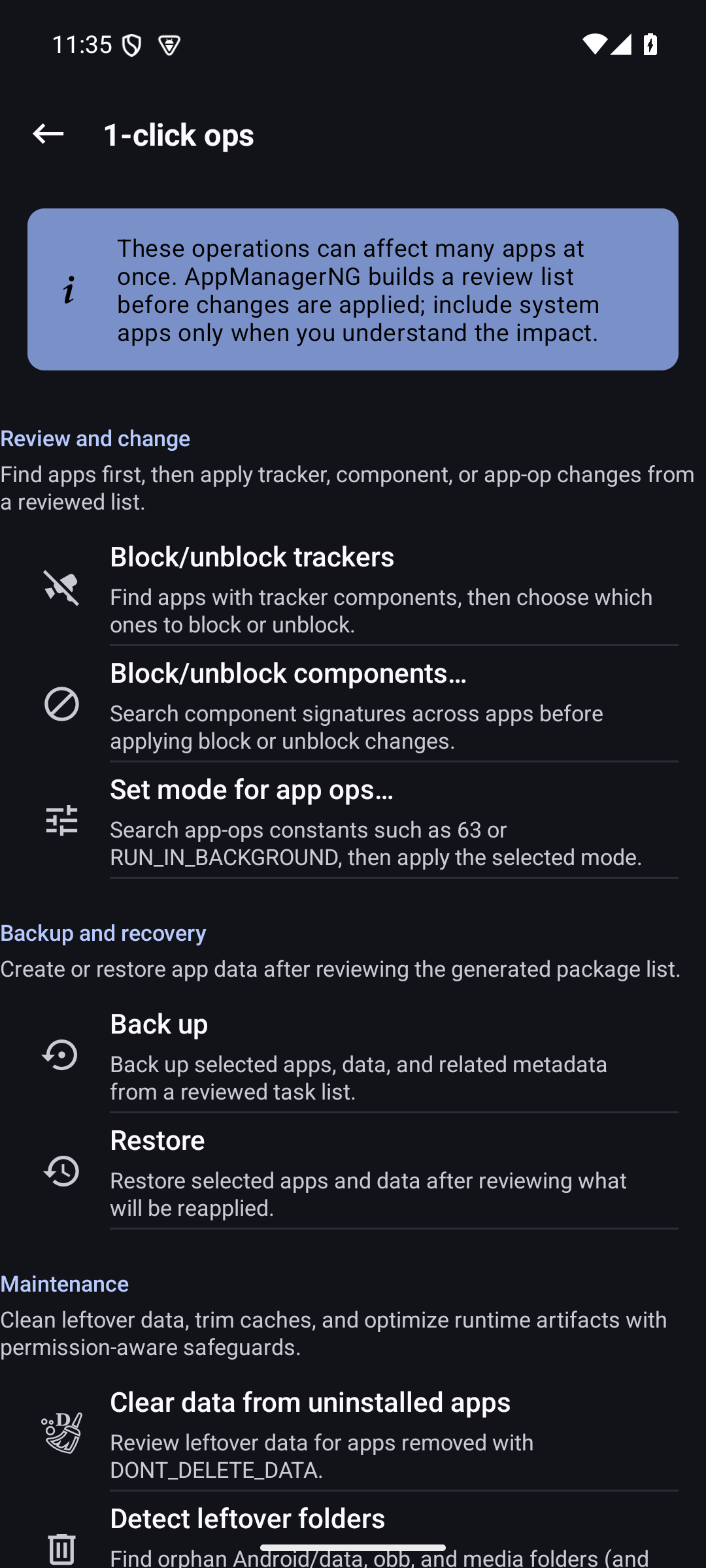 Reviewed one-click package operations