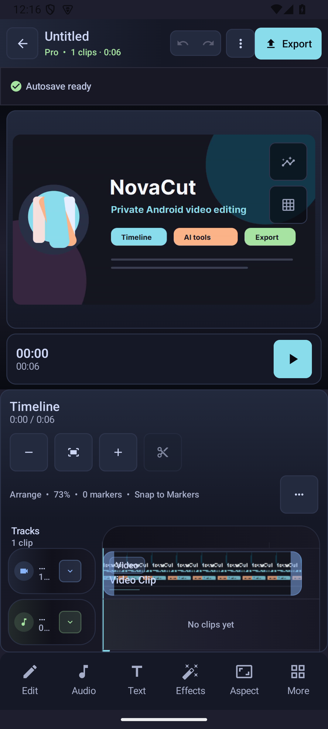 ClearCut premium Android editing workspace