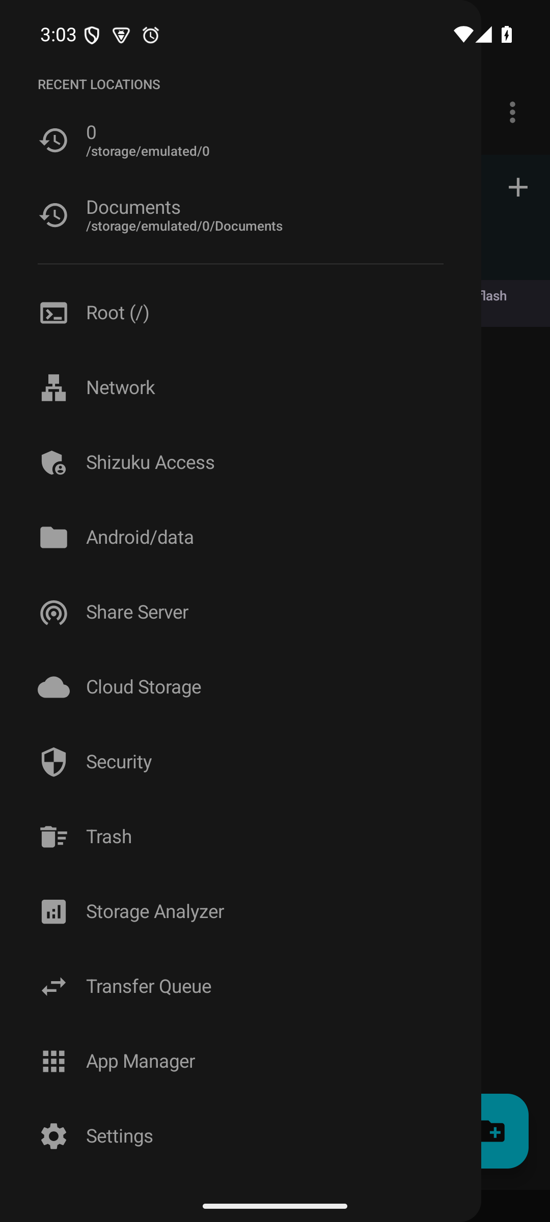 Navigation drawer with local and advanced file locations
