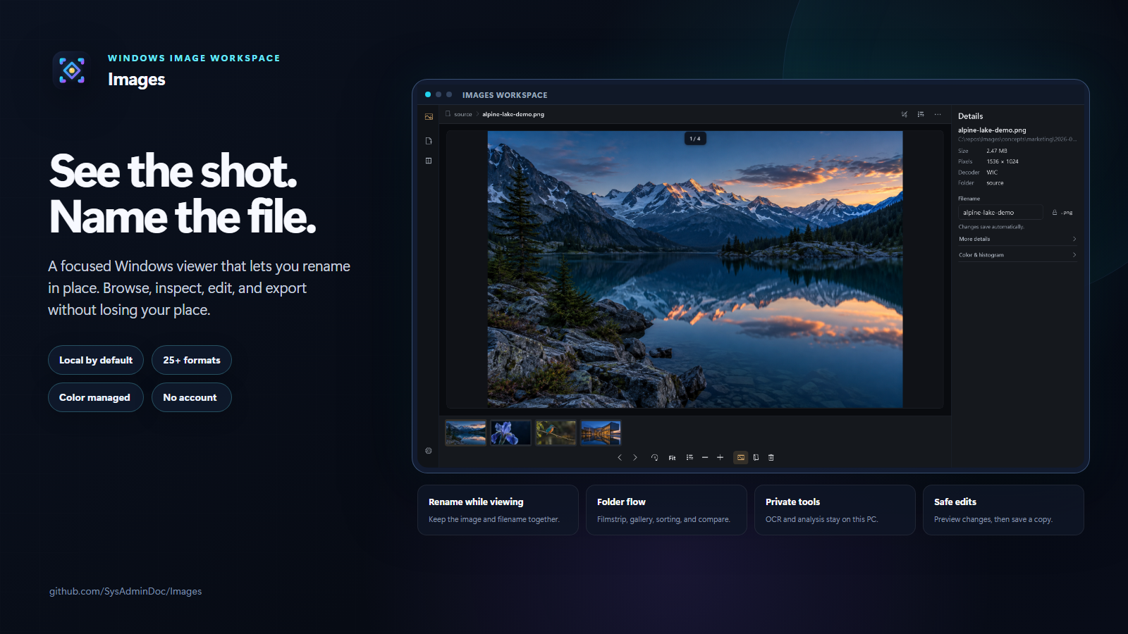 Images, a focused Windows image workspace