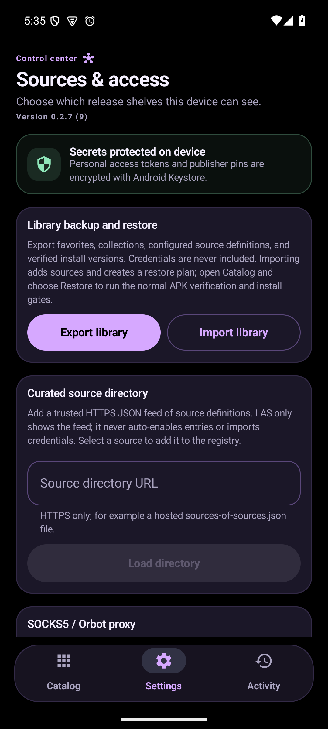 LocalAndroidStore source and access settings
