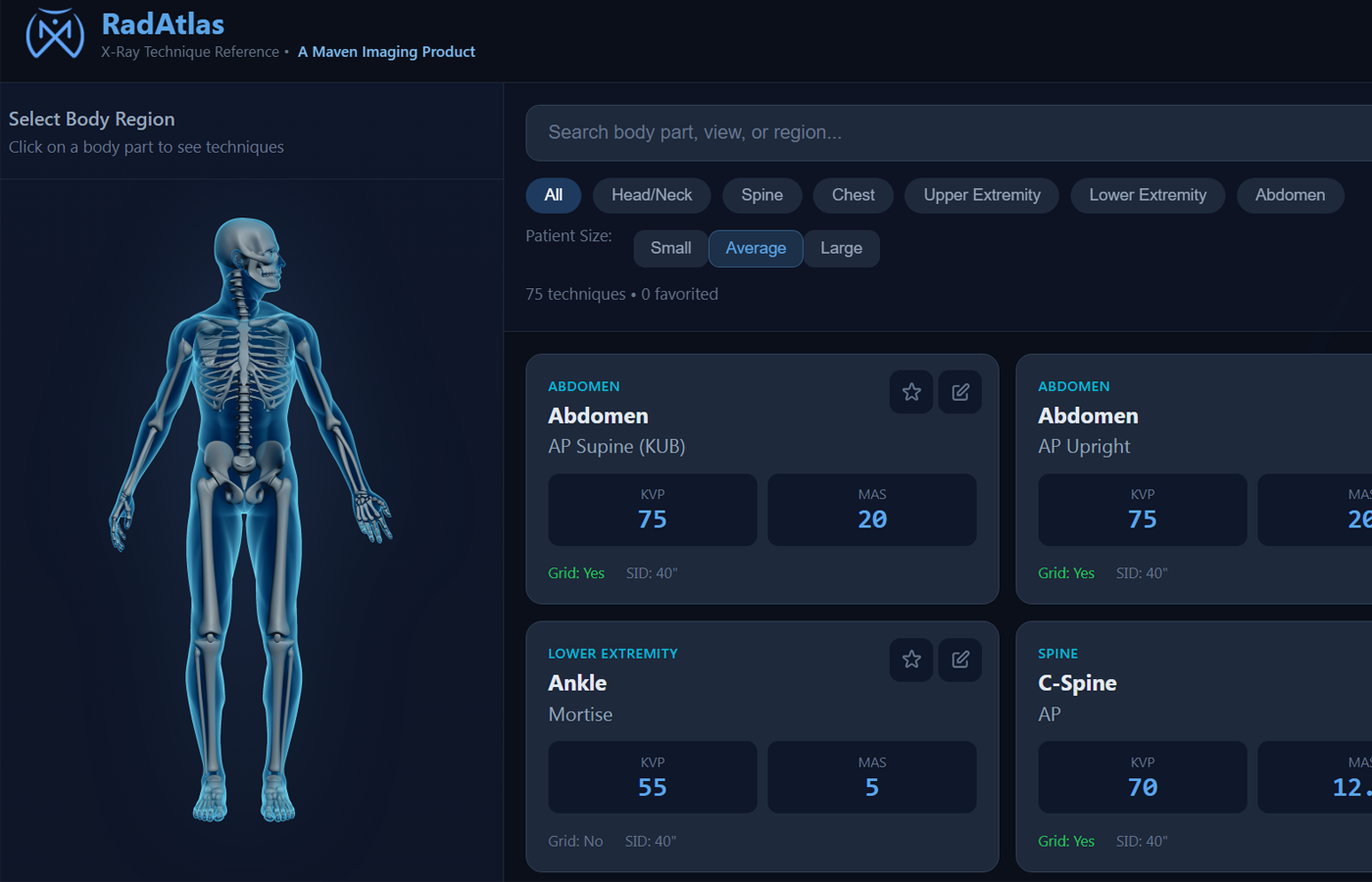 RadAtlas - X-Ray Technique Reference Application