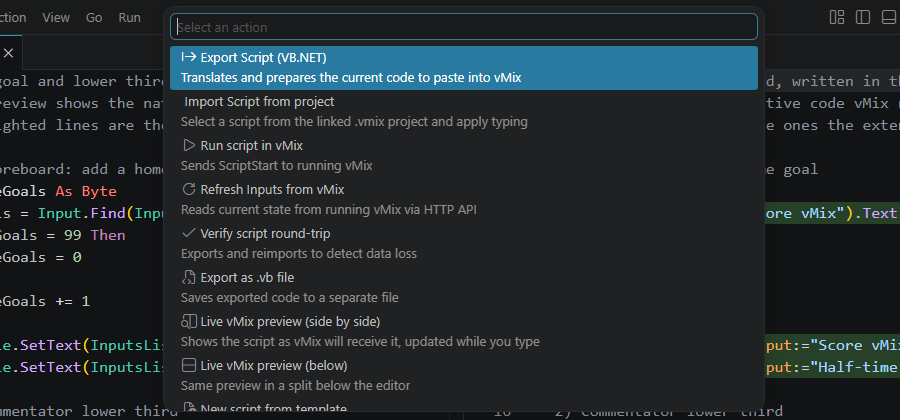 Commands menu