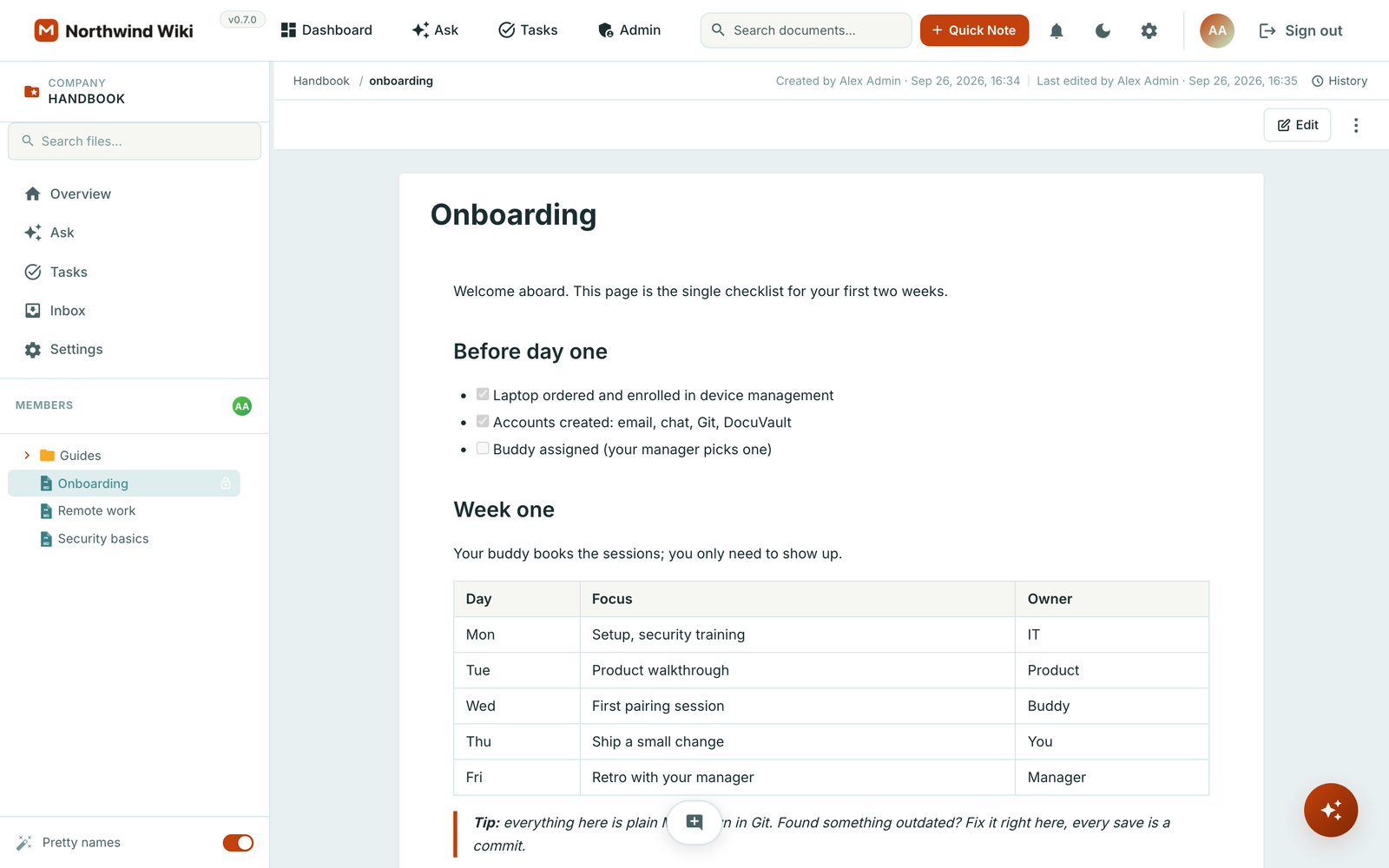 The same document view in the Northwind Wiki brand