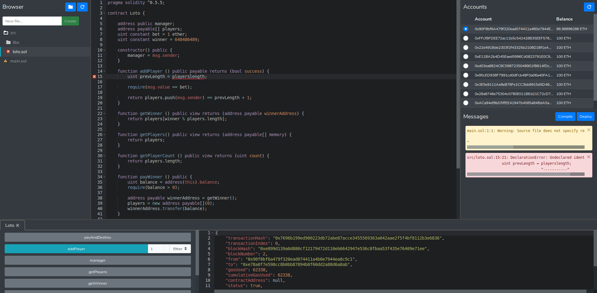 Soldity IDE IDE screenshot