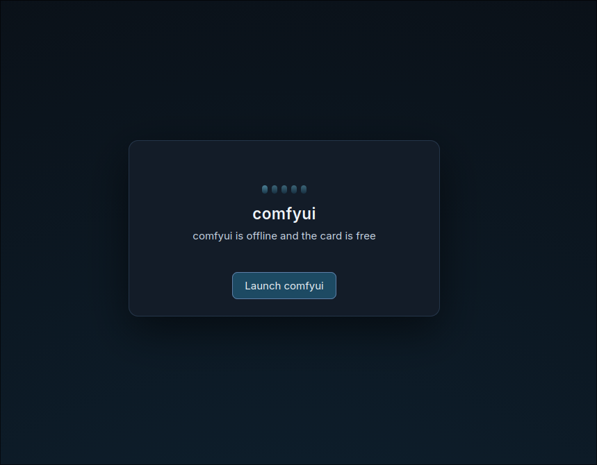 The gateway's wake page for comfyui: comfyui is offline and the card is free, with a Launch comfyui button