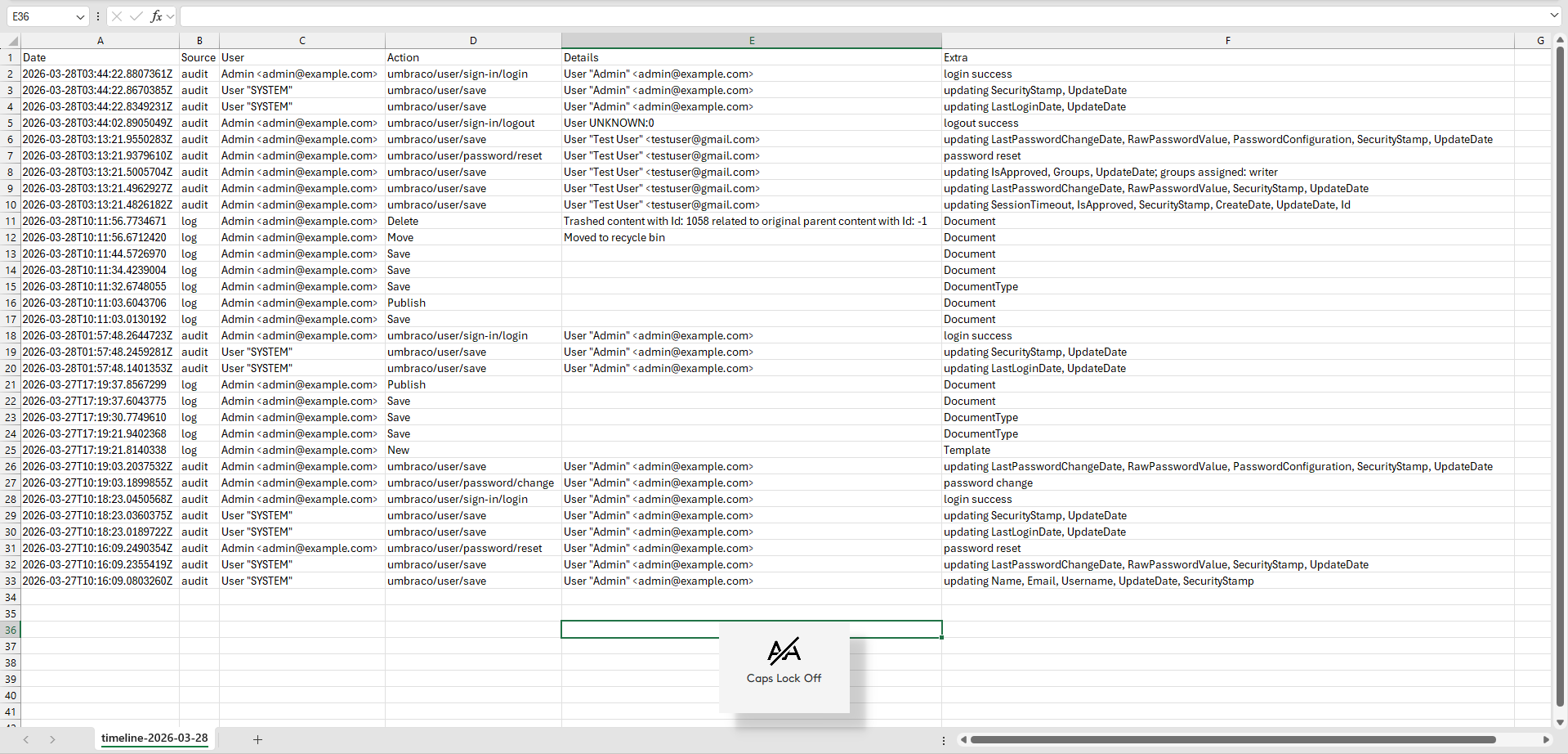 Export audit log to CSV