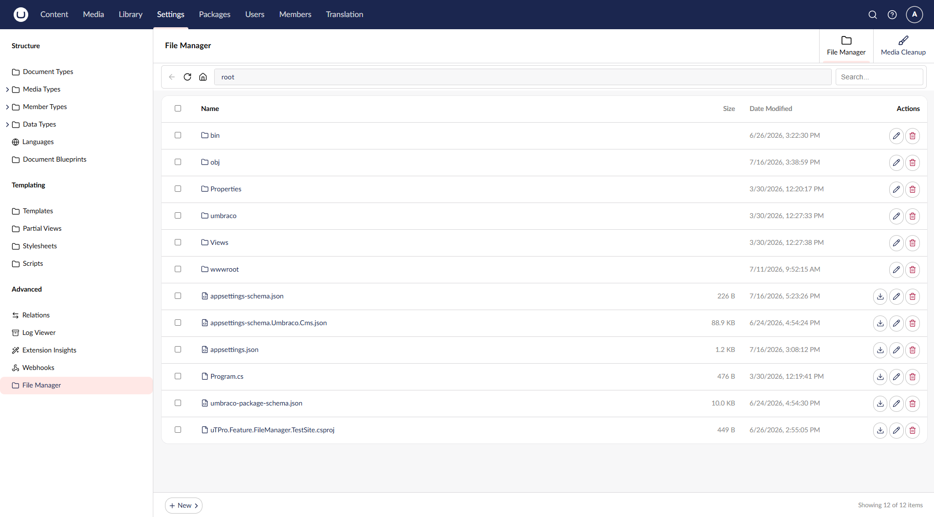Media Cleanup tab