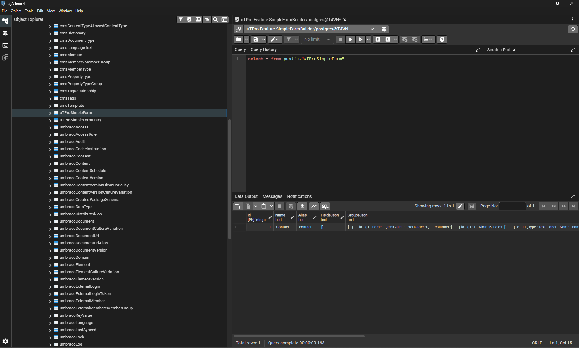 uTPro Simple Form Builder running on PostgreSQL