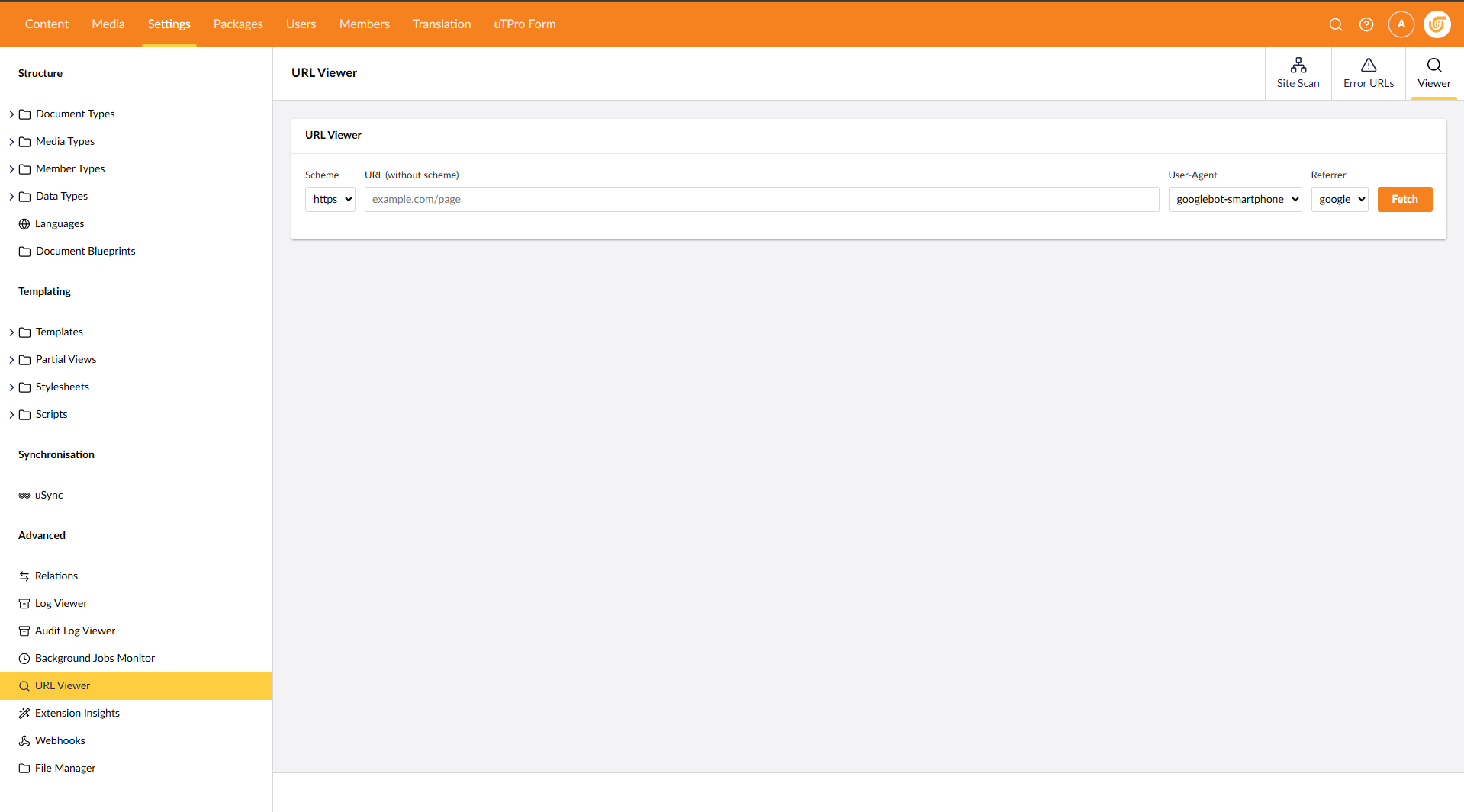 uTPro URL Viewer - fetch and inspect any URL as Googlebot from the Umbraco backoffice