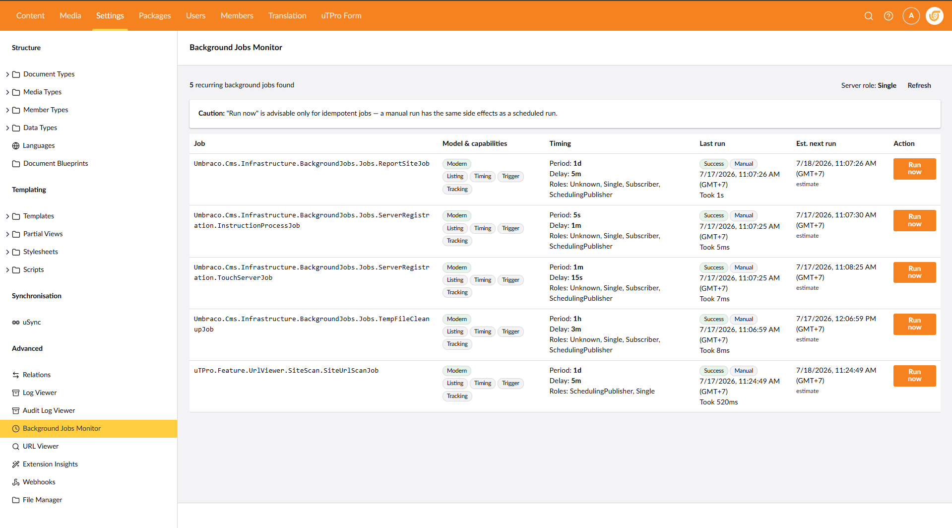 Site URL Scan job listed in uTPro Job Monitor