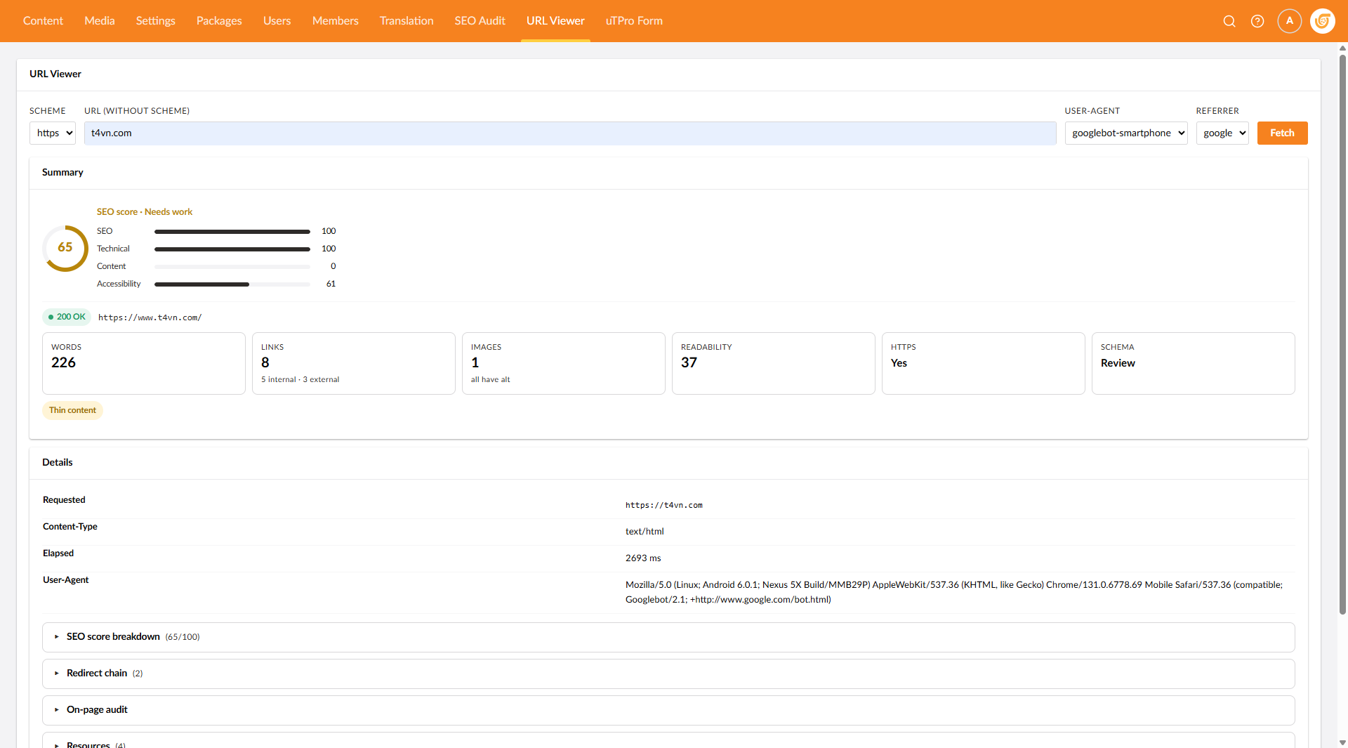 uTPro URL Viewer for Umbraco