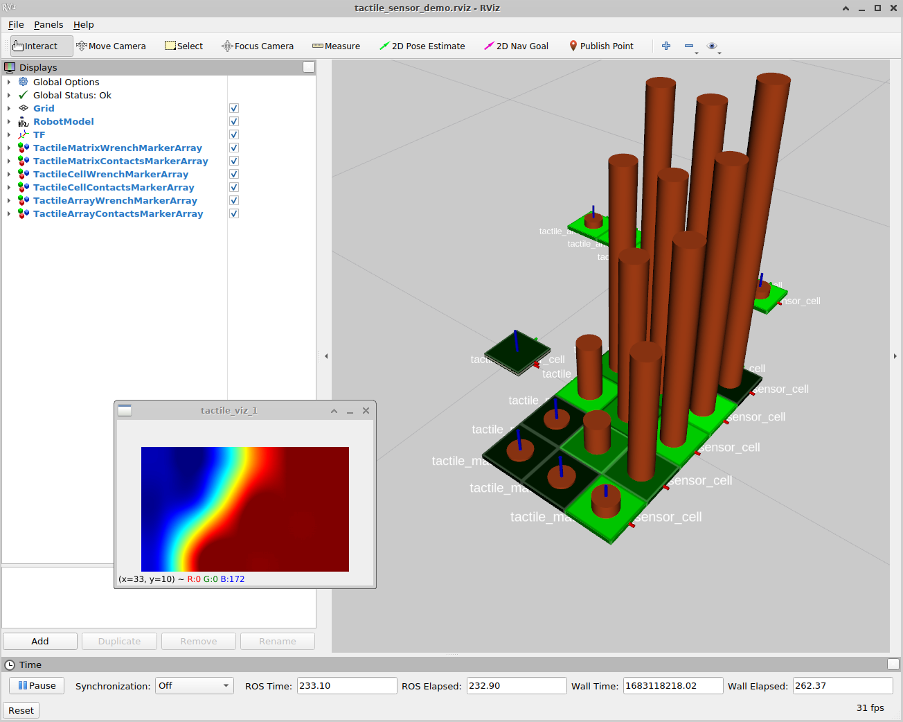 rviz visualization and OpenCV tactile image of the tactile sensor data