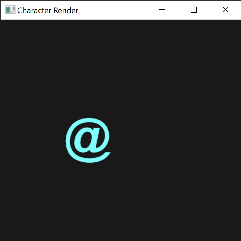 An OS window showing the character '@'