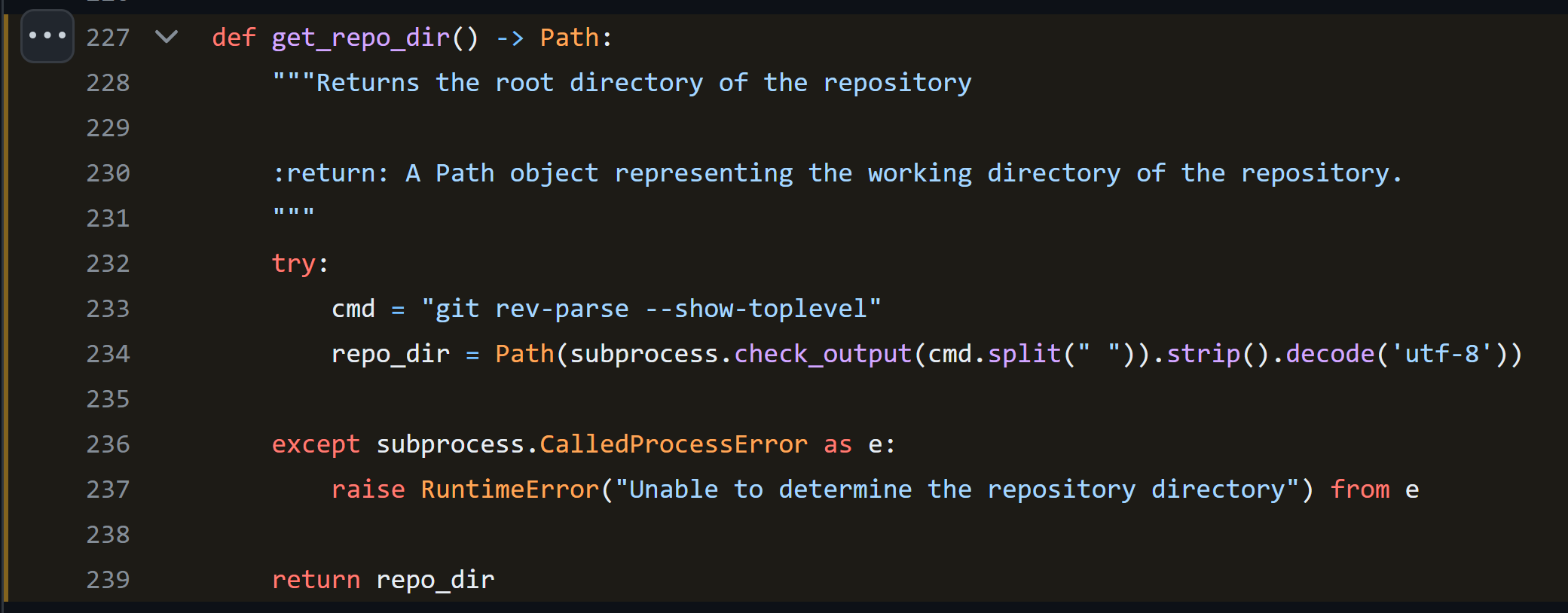 The linked corresponding highlighted source code block on GitHub