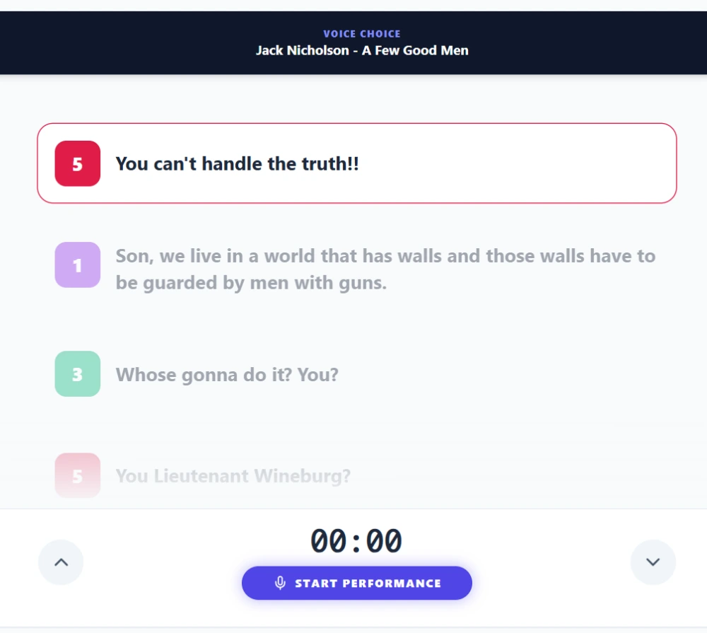 Mic-Check App showing Jack Nicholson movie script