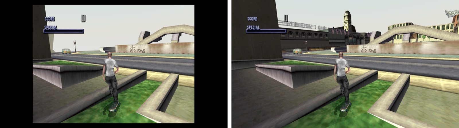Streets at the same moment: Original on the left, Enhanced on the right