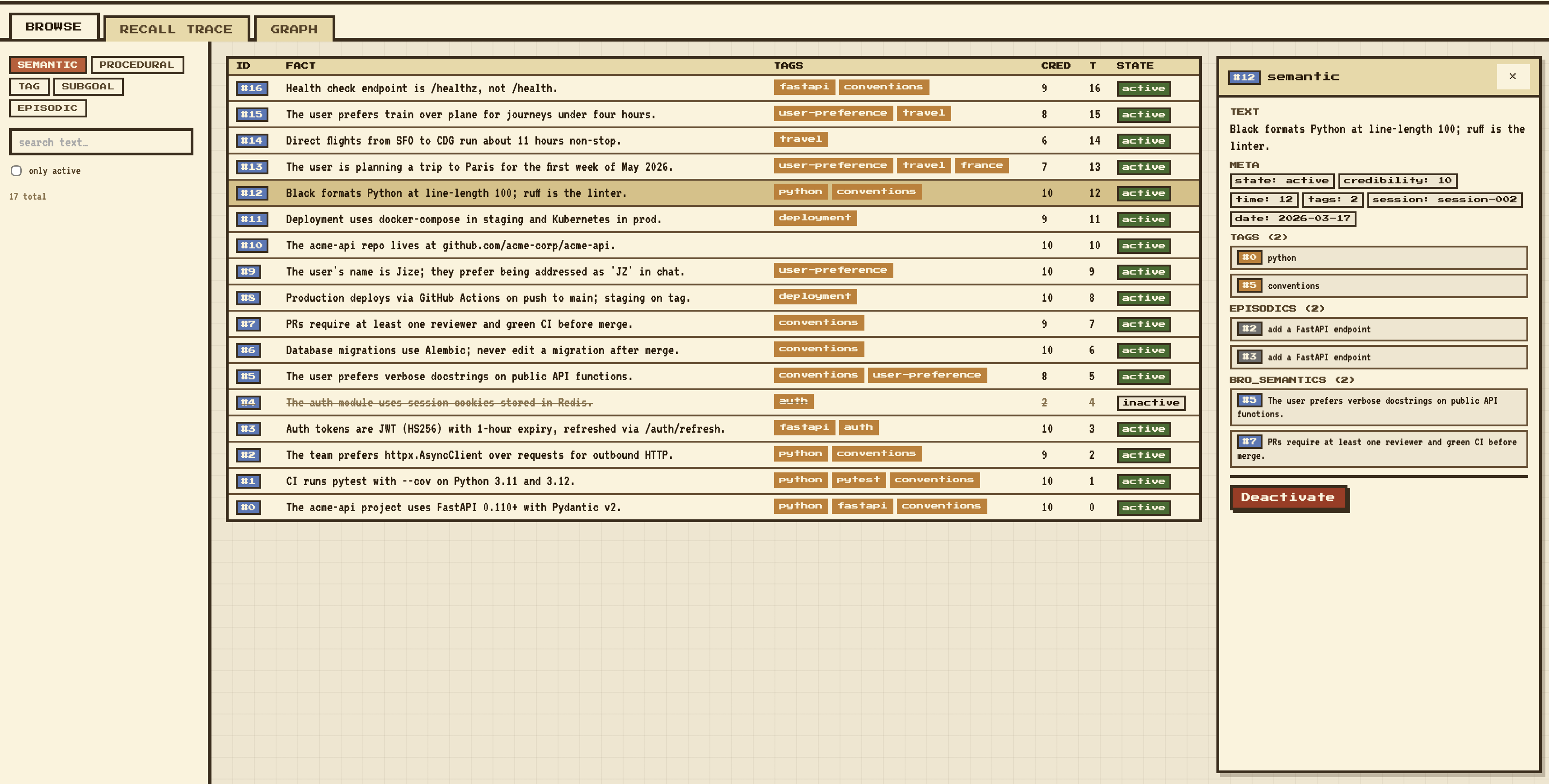 Memory Inspector — Browse view